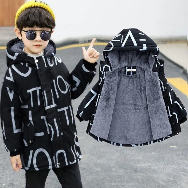 2022 Boys Velvet Thick Jackets  Winter -30℃ Children&#39;s Parka Warm Cotton-Padded Outerwear Big Kids Thickening Coat Clothes 5-12Y