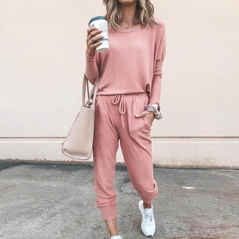 2022 Women&#39;s Spring and Autumn Clothing New Casual 2 Piece Sets Solid Color Tracksuit Woman Pullover + Pants Ladies Suit 7colors