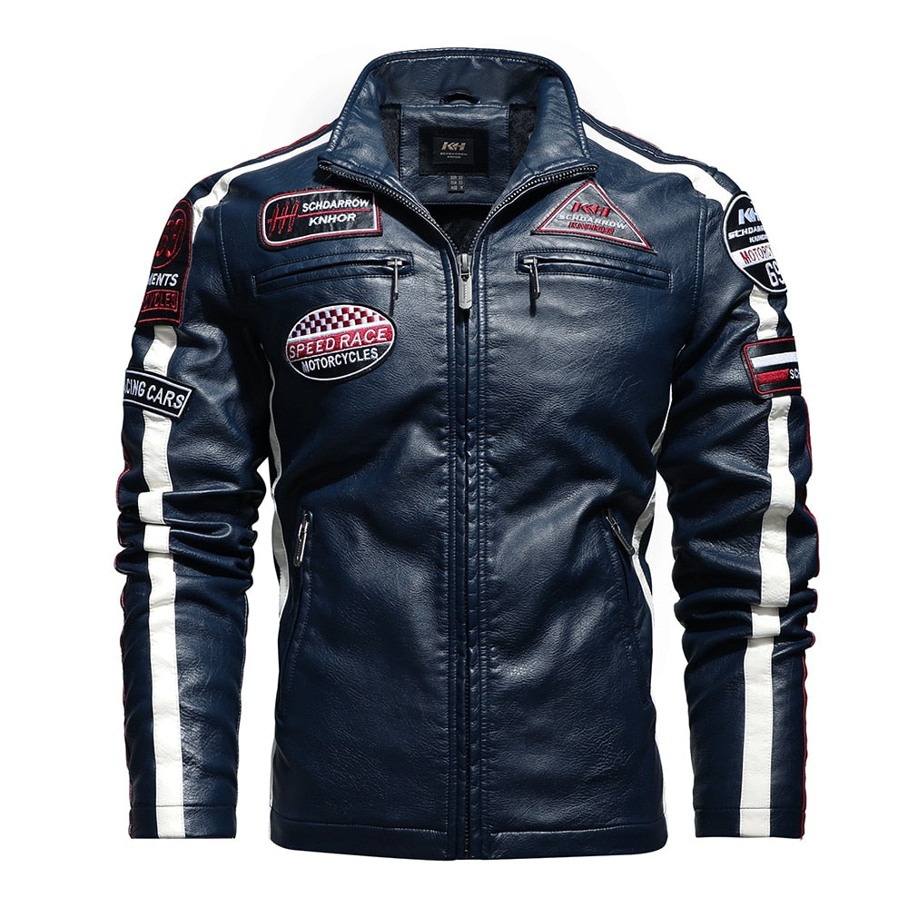 Mens Vintage Motorcycle Jacket 2021 Men Fashion New Biker Leather Jacket Male Embroidery Bomber Coat Winter Fleece Pu Overcoat