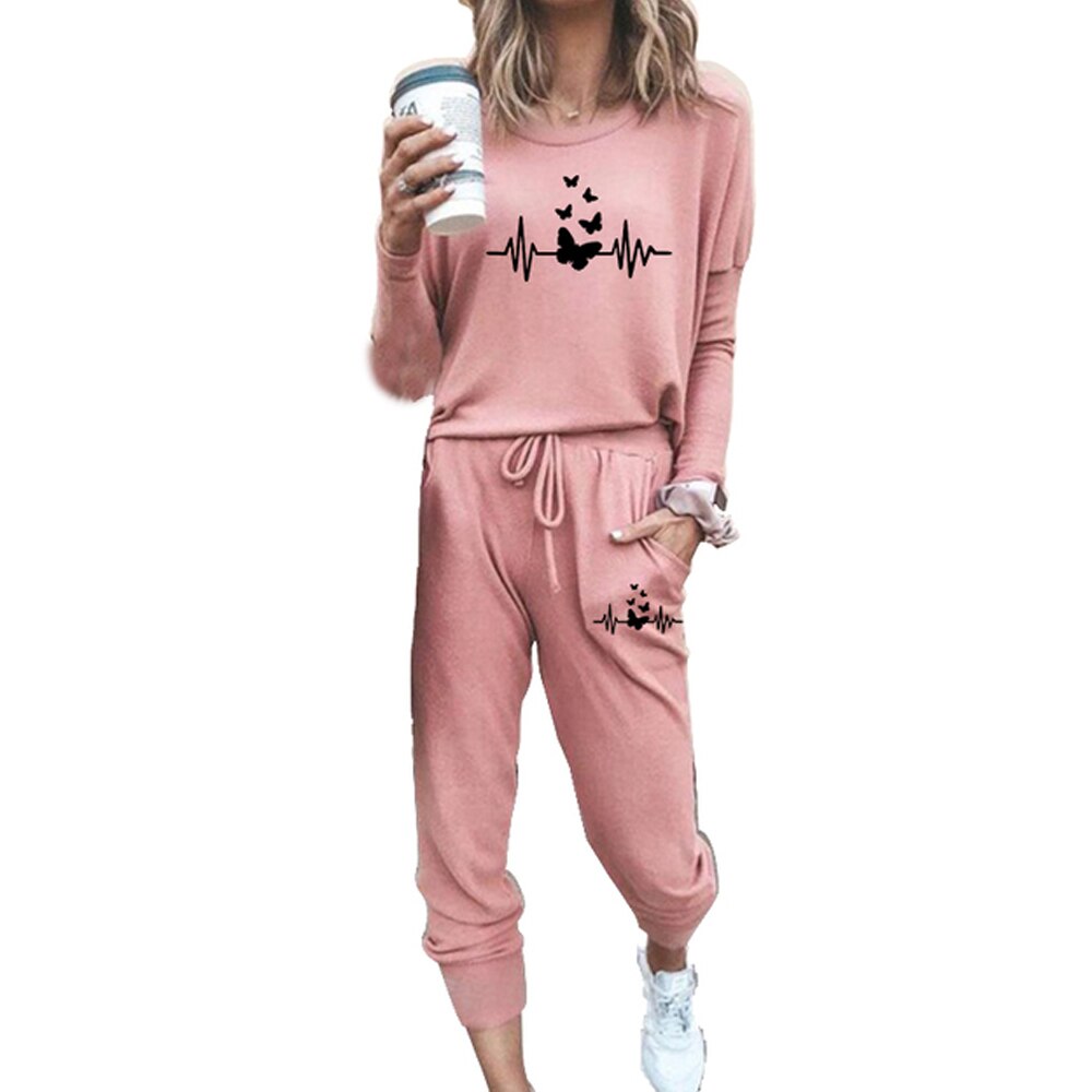 2022 New Set Woman 2 Pieces Casual Fleece Tracksuit Women Suit Long Sleeve Pullover + Sport Pants Fashion Home Suit (7colors)