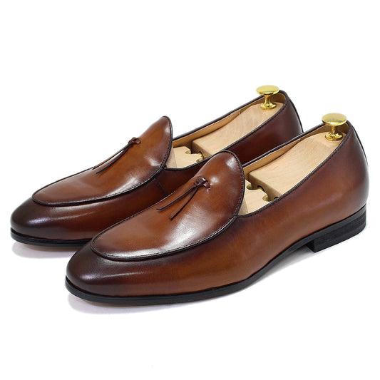 Classic Italian Style Mens Tassel Loafer Calf Genuine Leather Handcrafted Slip-on Wedding Dress Shoes Party Formal Shoe for Men