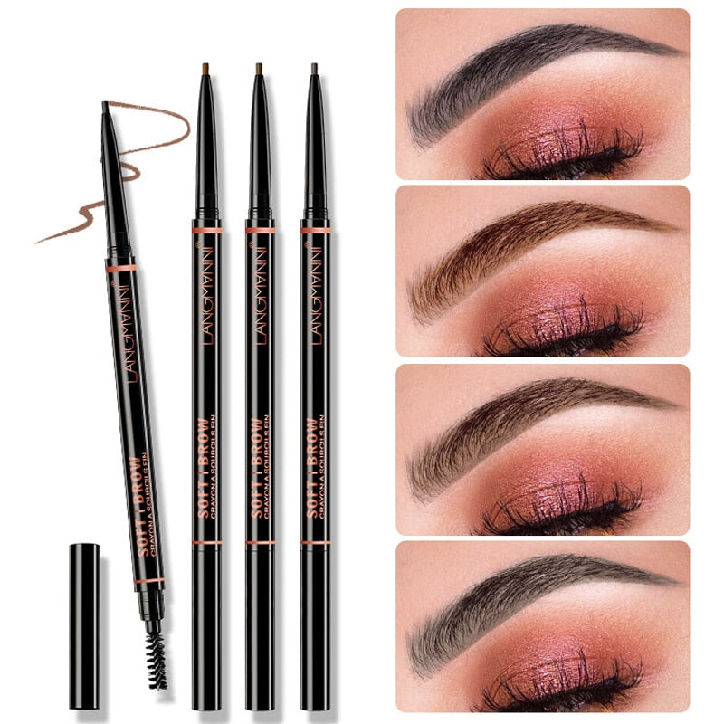 Waterproof Eyebrow Tattoo Pen Brow Enhancer Automatic Rotation Double Head Eye Makeup Natural Long-Lasting