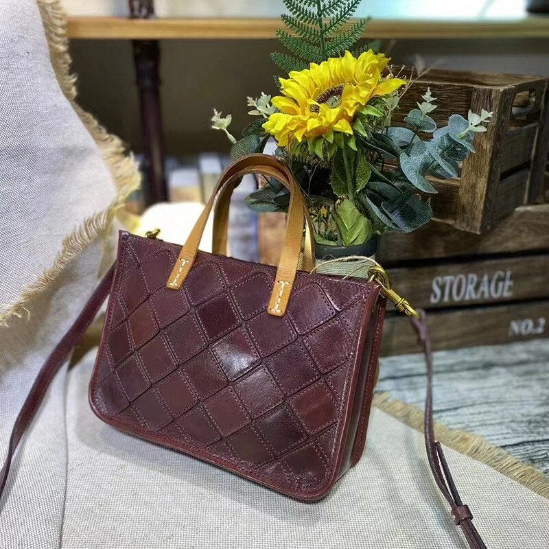 PNDME retro fashion luxury natural real leather ladies stitching tote bag outdoor leisure shopping work shoulder messenger bag