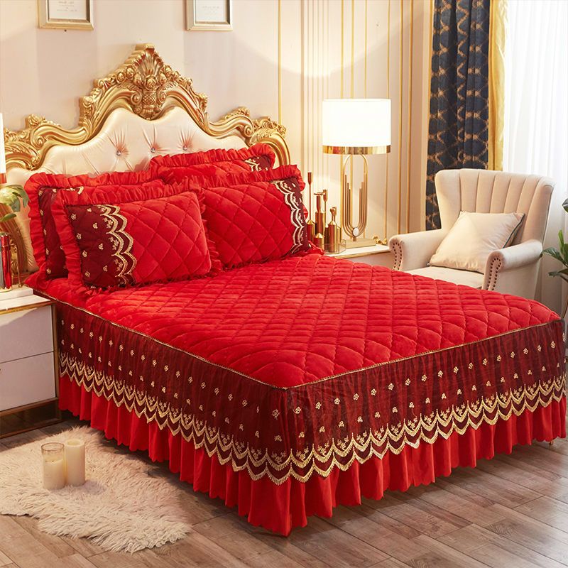 Luxury Winter Quick Warm Velvet Bed Skirt Super Soft Thick Flannel Quilted Bedspread Anti-slip Bed Cover Not Included Pillowcase