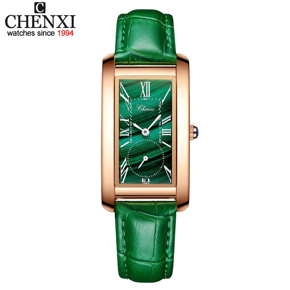 CHENXI Top Brand Luxury Women Elegant Quartz Watch Malachite Green Casual Waterproof Leather Ladies Wristwatch Relogio Feminino