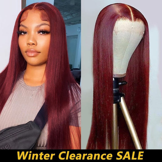 Peruvian Straight Hair Lace Front Wig Human Hair Wigs 99J Burgundy Pre-Plucked 13x4 Colored Lace Front Human Hair Wigs for Women