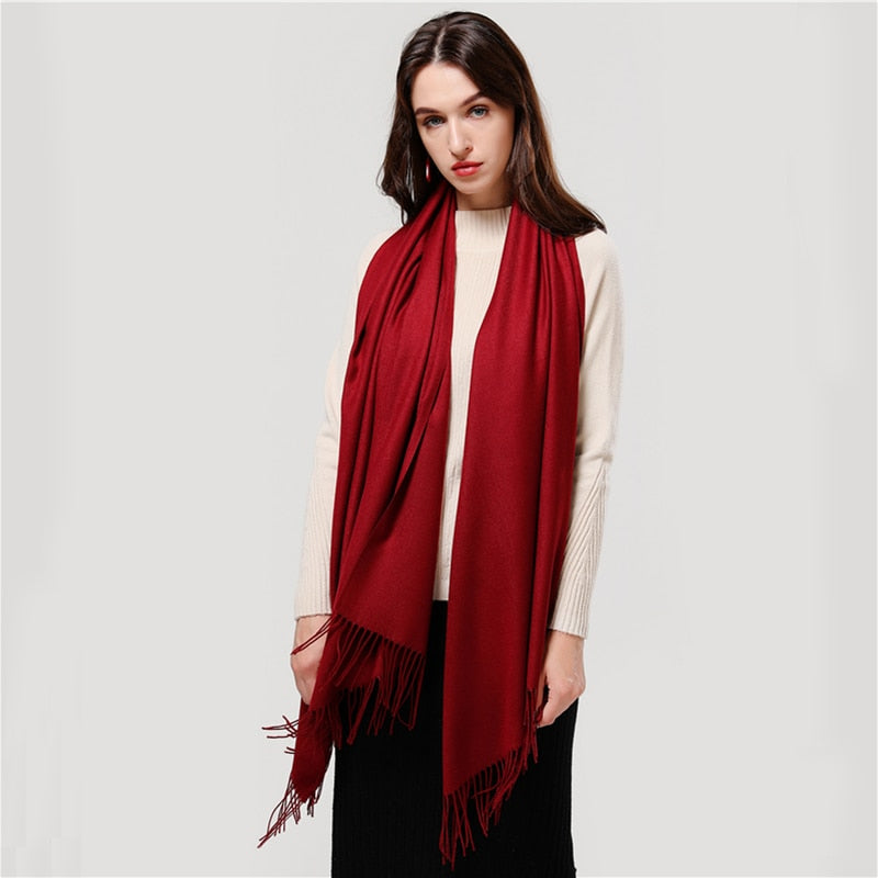 Fashion Solid Color 2022 Women Scarf Winter Hijabs Tassels Long Lady Shawls Cashmere Like Pashmina Bandana Scarves Wraps Echarpe