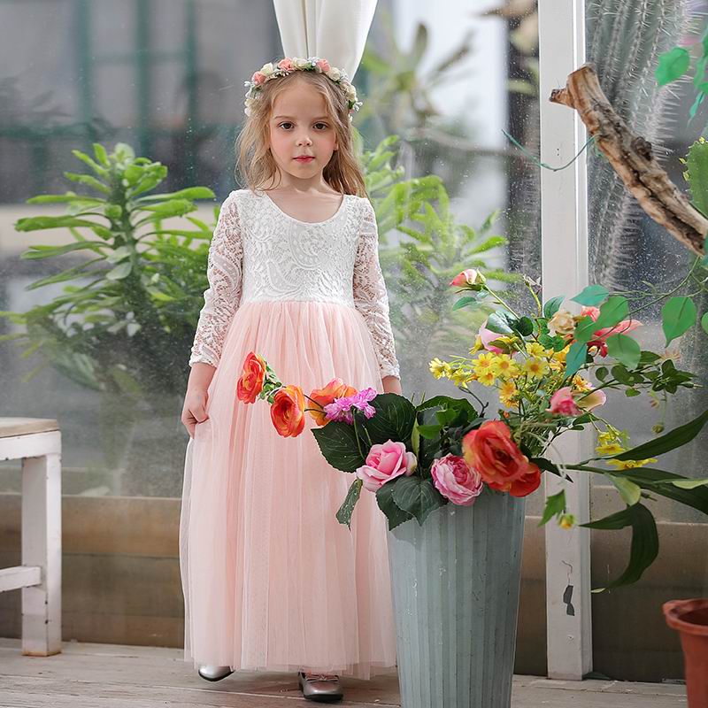 Princess Dress for Girls Ankle Length Wedding Party Dress Eyelash Back White Lace Beach Dress Children Clothing E15177