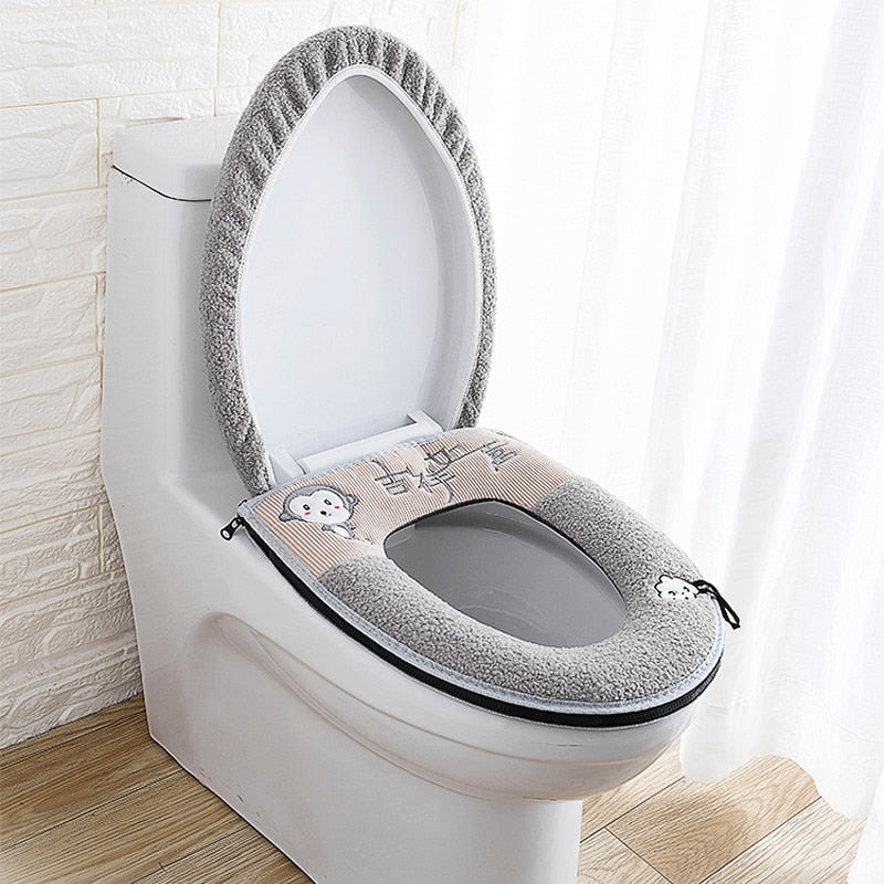 Toilet Seat Mat Set Bathroom Universal  2pcs/set Cushion+lid Cover Warm Soft Washable Closestool Seat Case Winter Pad Bidet Mats