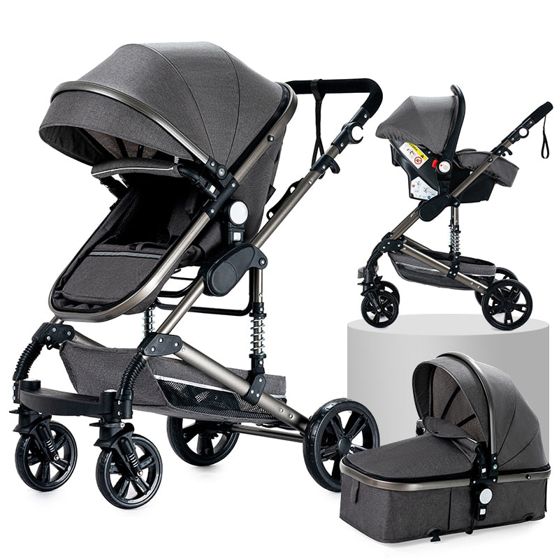 Baby Stroller 3 in 1 Portable Travel Baby Carriage Folding Prams Aluminum Frame High Landscape Car for Newborn Baby