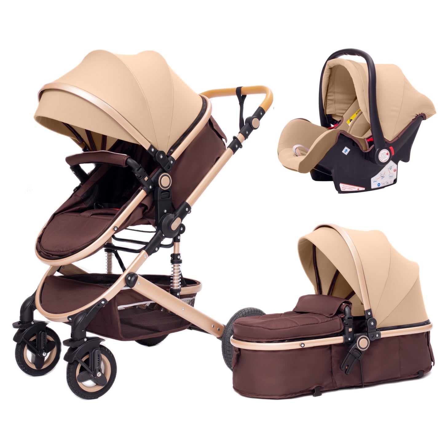 Luxurious Baby Stroller 3 in 1 Portable Travel Baby Carriage Folding Prams Aluminum Frame High Landscape Car for Newborn Baby