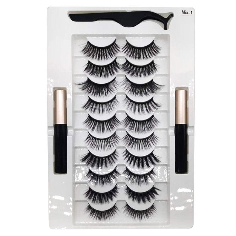 10 Pairs Magnetic Eyelashes Wholesale Makeup Set Natural Slender Set Glue-Free Magnetic Magnet False Eyelashes New Lash Boxes