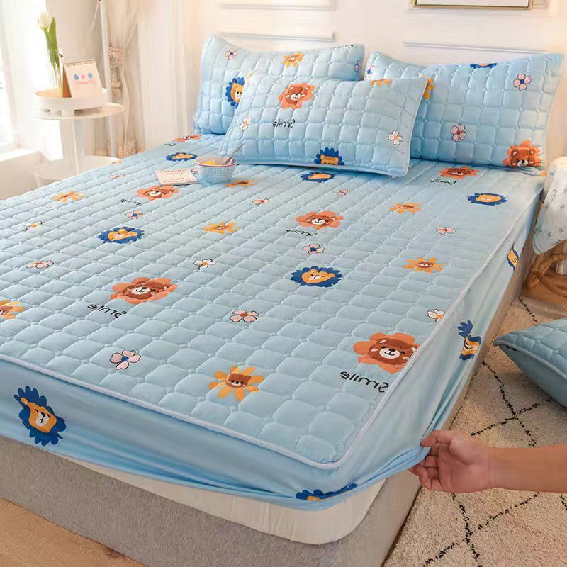 Polyester Fiber Cartoon Print Bed Sheet Pillowcase Bedding Fitted Sheet Bedspread Mattress Cover with Elastic Band bedding set