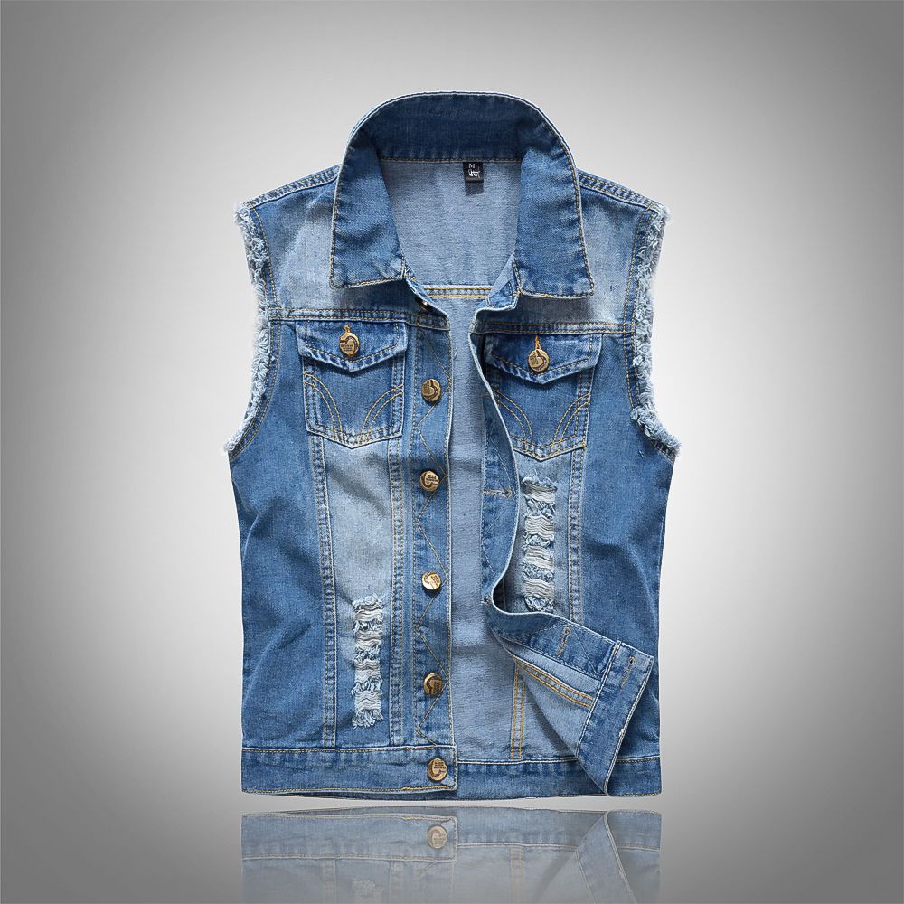 2022 Men&#39;s Denim Vest Retro Washed Slim Sleeveless Cowboy Motorcycle Jacket Street Hip Hop Fashion Casual Jean ClothesSummer