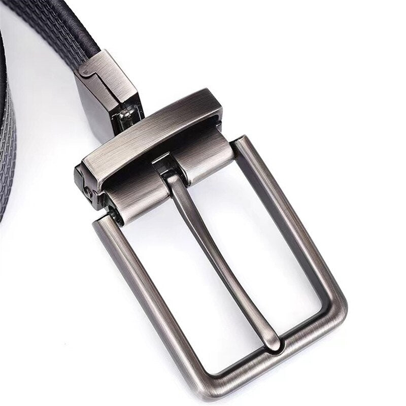 New Business Rotary Buckle Men&#39;s Leather Belt Men&#39;s Leather Rice Grain Embossed Trousers Belt Leather Belt