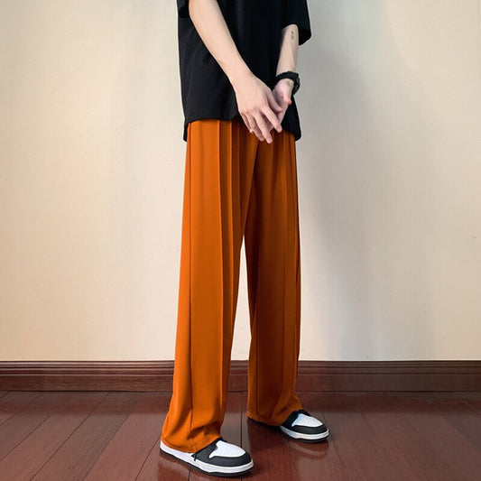 Summer Thin Pleated Pants Men Fashion Oversized Wide-leg Pants Men Korean Loose Straight Ice Silk Pants Mens Trousers S-2XL