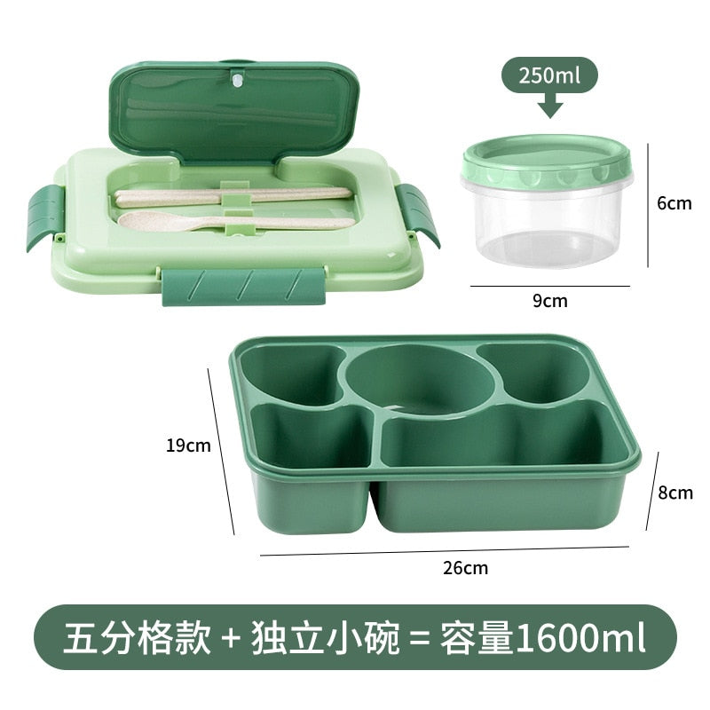 New Bento Lunch Box for Kids Adults 1600ml 5/4 Compartment Bento Box with Bowl Leak-proof Sealed Microwave Safe for Office