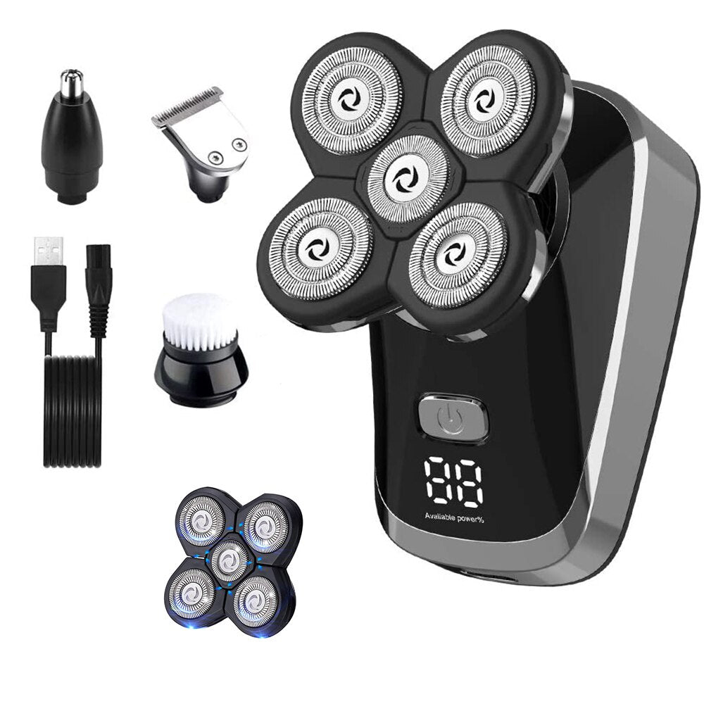 Hair Trimmer Clippers Cordless USB Rechargeable Electric Shaver for Men 6 in 1 Bald Head Rotary Grooming Kit with Beard Razors