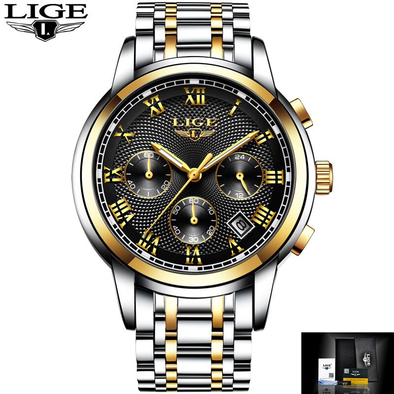 LIGE  Men&#39;s Watch Big Dial Stainless Steel Band Date Mens Business Male Watches Waterproof Luxuries Men Wrist Watches for Men