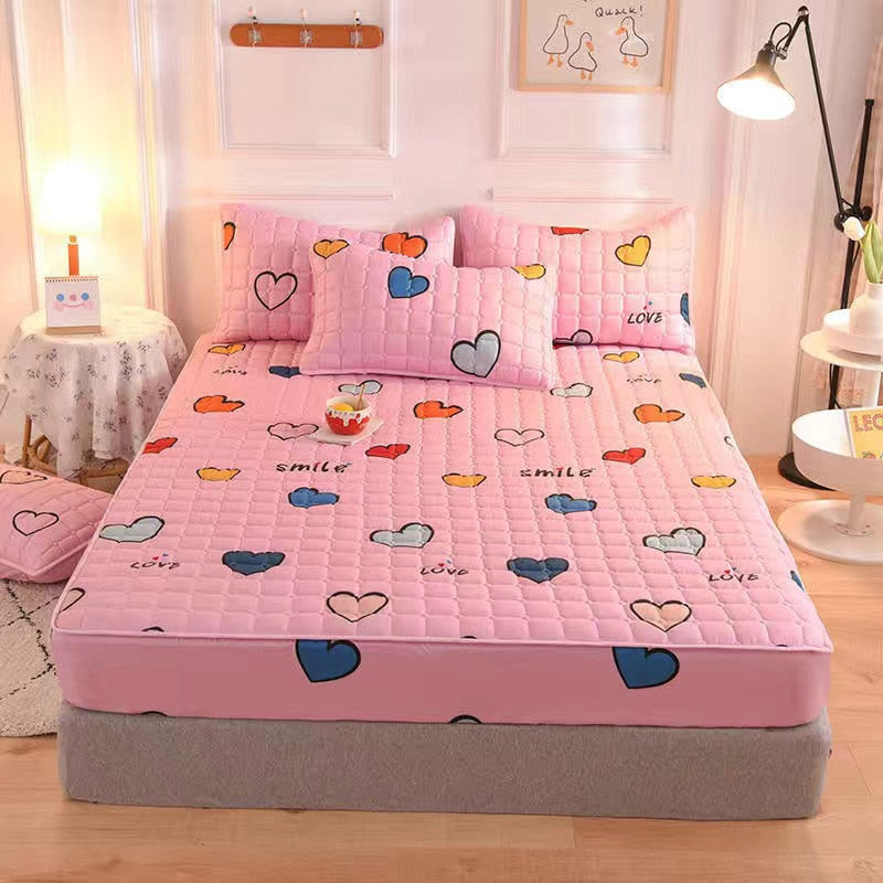 Polyester Fiber Cartoon Print Bed Sheet Pillowcase Bedding Fitted Sheet Bedspread Mattress Cover with Elastic Band bedding set