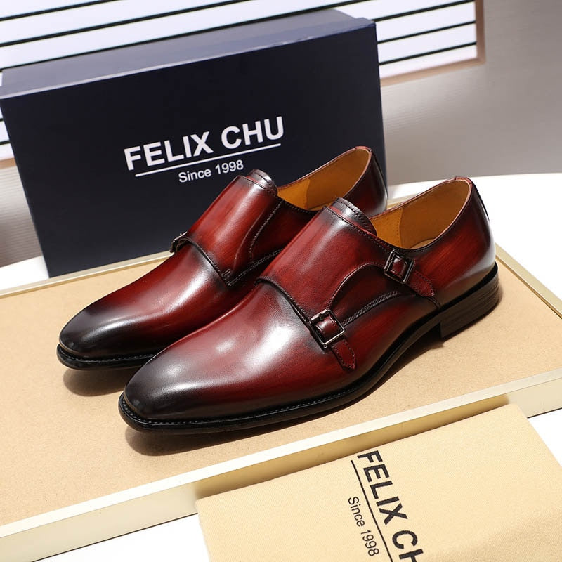 Size 6 To 13 Handmade Plain Toe Mens Oxfords Double Buckles Monk Strap Formal Shoes Genuine Leather Classic Dress Shoes for Men