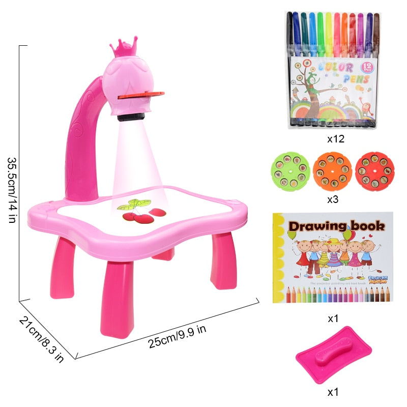 Children Led Projector Art Drawing Table Toys Kids Painting Board Desk Arts Crafts Educational Learning Paint Tools Toy for Girl