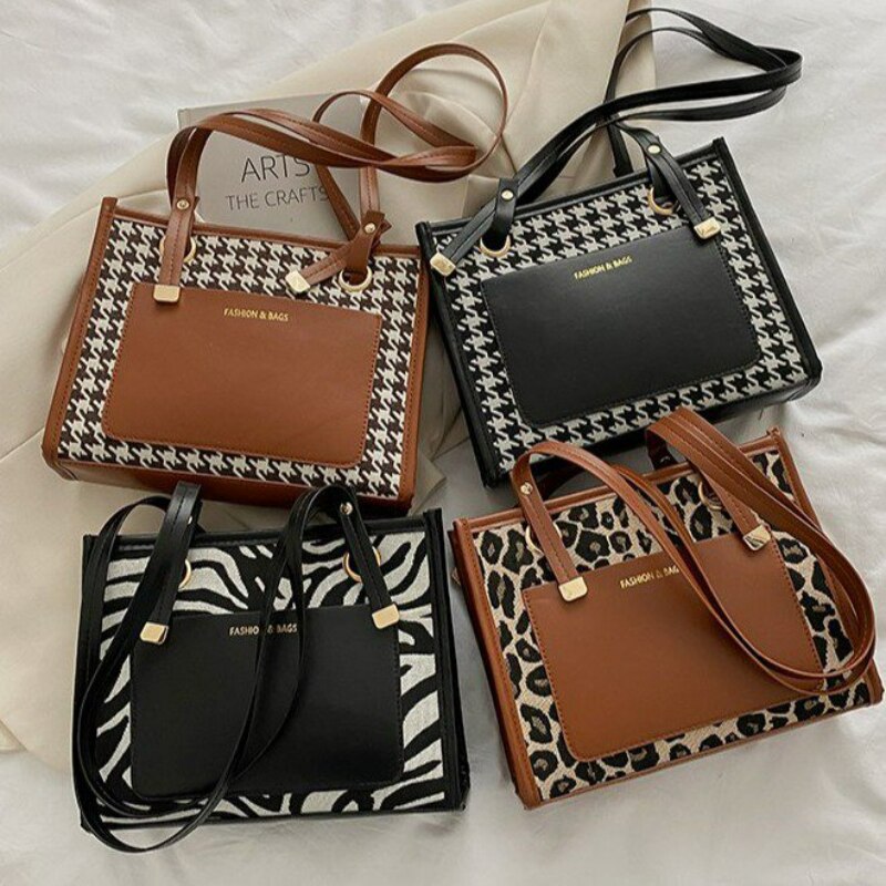 TRAVEASY 2023 New Bag Female Korean Fashion Leopard Print Plaid Large Capacity Tote Bag handbags Bill of Lading Shoulder Bag