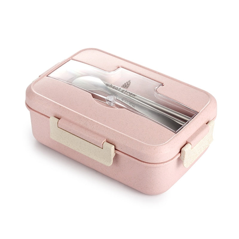 Microwave Lunch Box with Spoon Chopsticks Wheat Straw Dinnerware Food Storage Container Children Kids School Office Bento Box