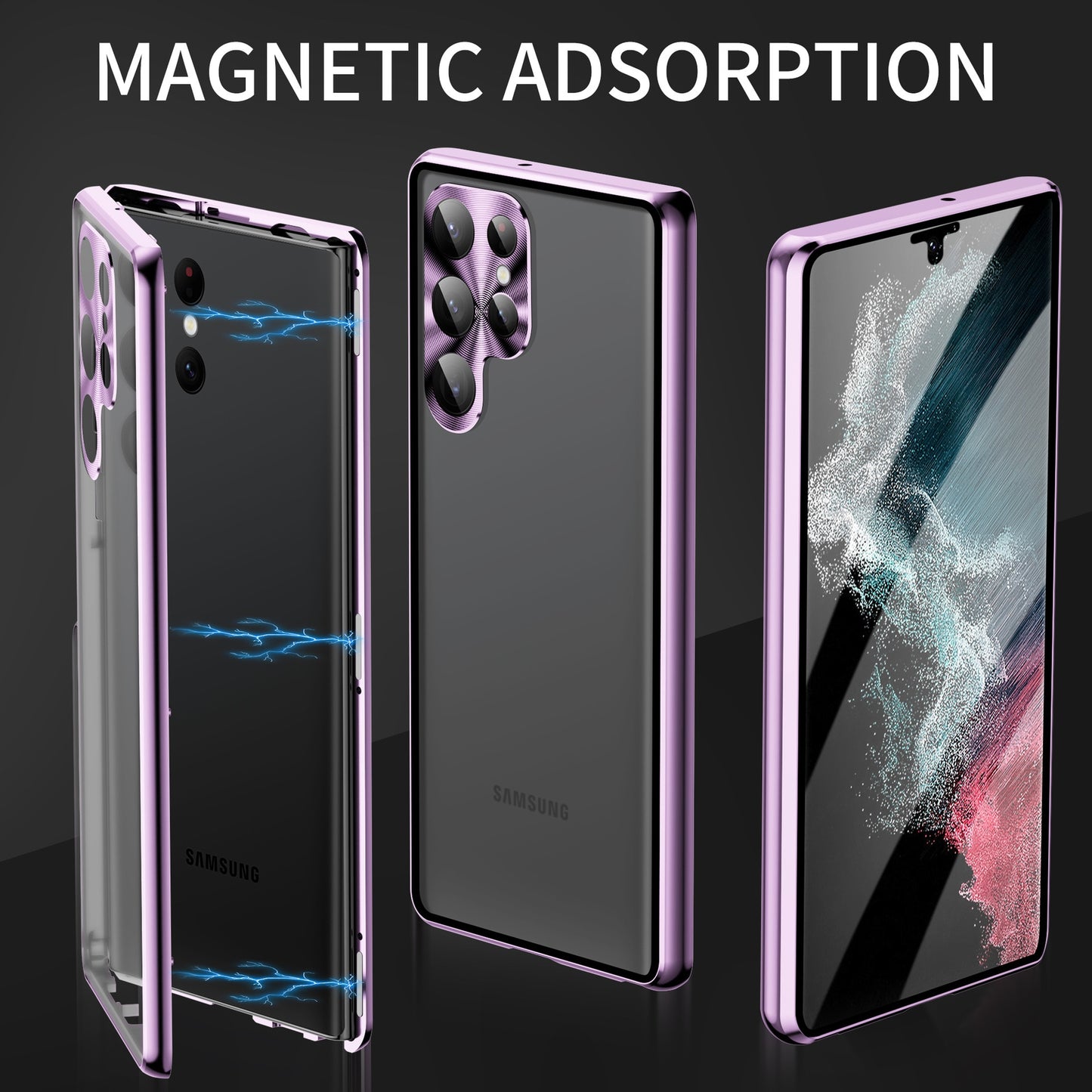 For Samsung Galaxy S23 S22 Ultra Case 360° Full surround metal Magnetic with screen Glass protector camera lens protection cover