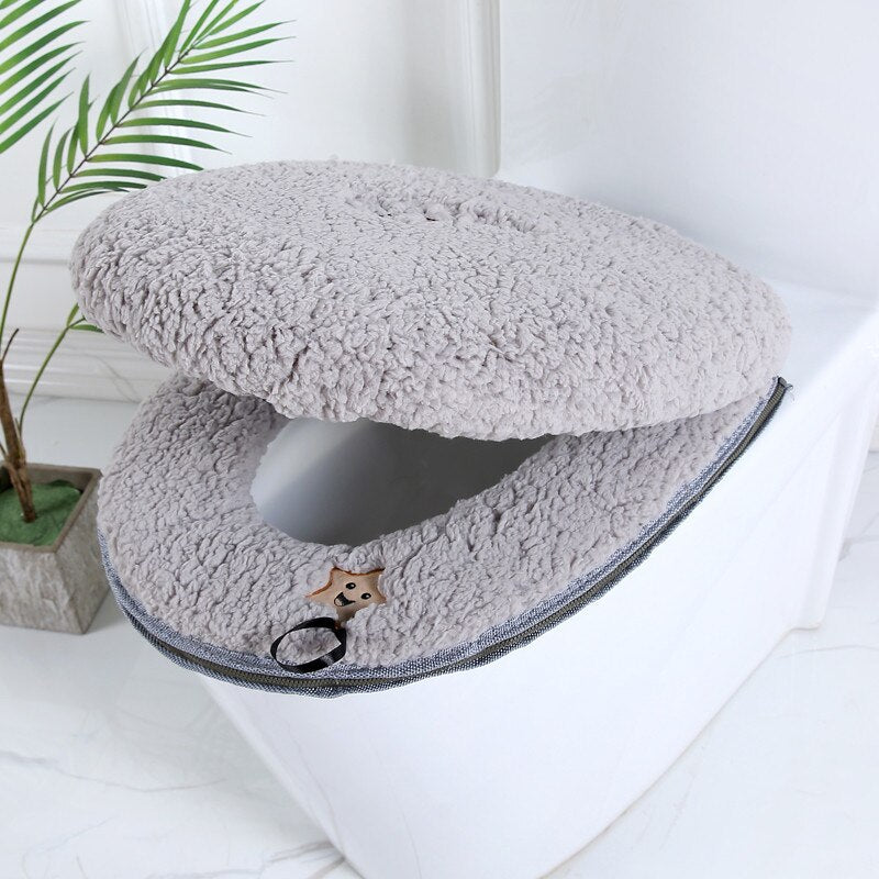 Toilet Seat Mat Set Bathroom Universal  2pcs/set Cushion+lid Cover Warm Soft Washable Closestool Seat Case Winter Pad Bidet Mats