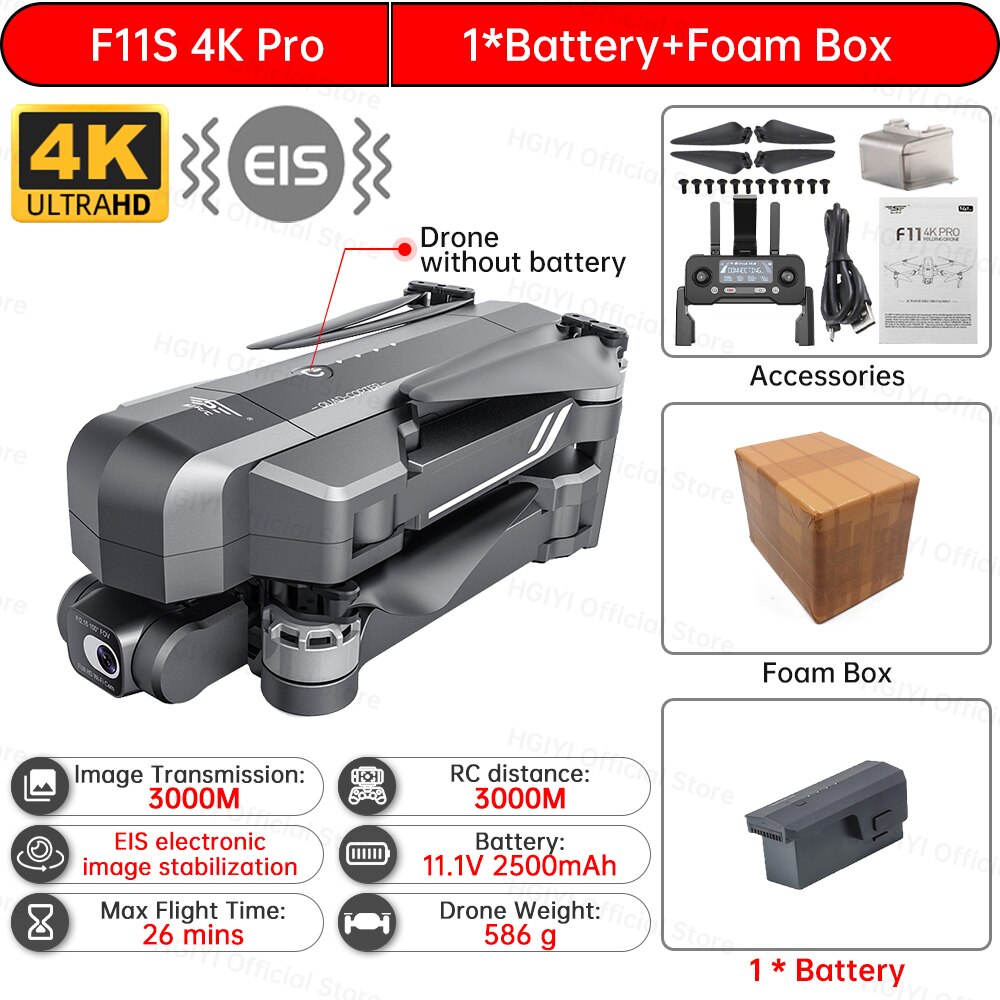 SJRC F11S 4K Pro Drone 4K Profesional 5G WiFi EIS 2 Axis Gimbal With HD Camera GPS Brushless Quadcopter Professional F11 RC Dron