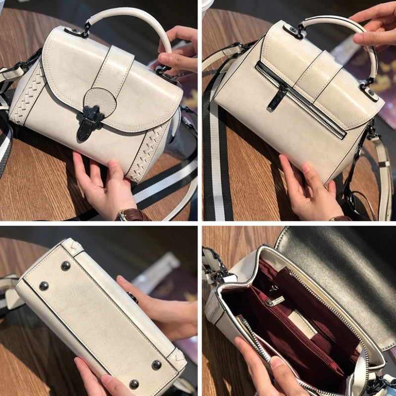 Vintage Retro Shoulder Bags Women Versatile Crossbody Messenger Bag High Quality Grain Cowhide Leather Ladies Casual Handbag