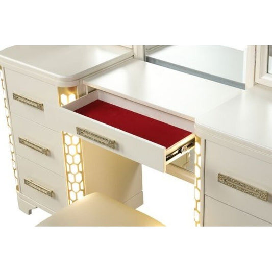 Traditional Bedroom Furniture 4 PCS Led Lighting Bedroom Set Include Luxury Queen Bed Frame Nightstand Vanity Set Furniture