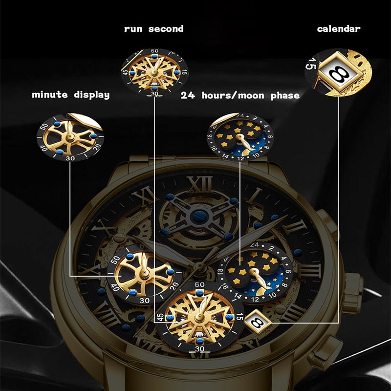 LIGE Gold Luxury Watch Men Quartz Steel Waterproof Sport Watches Wristwatch Military Chronograph Date Clock Relogio Masculino