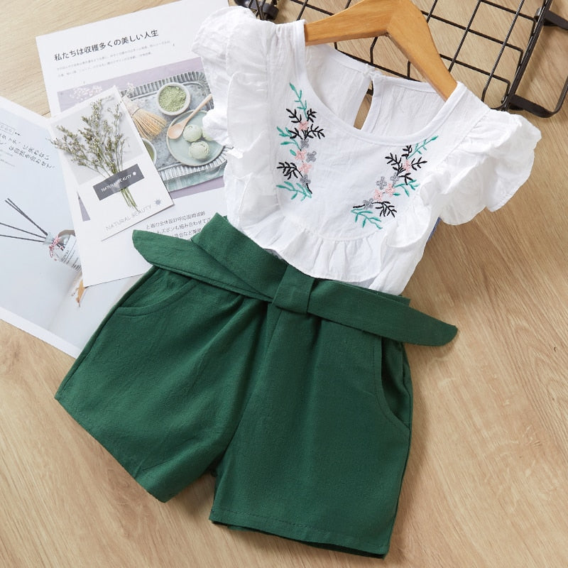 Kids Girls Clothing Sets Summer New Style Brand  Baby Girls Clothes short Sleeve T-Shirt+Pant Dress 2Pcs Children Clothes Suits