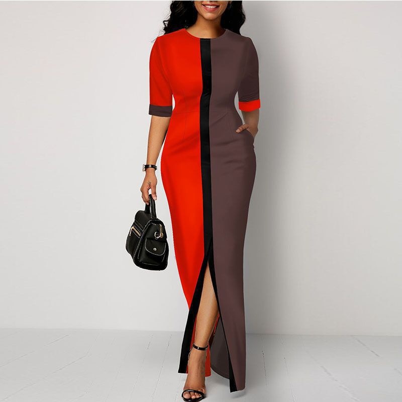 Summer Sexy High Waist Slit Patchwork Sleeveless Dress Female Clothing Fashion Vacation Robe V-Neck Party Midi Casual Dresses