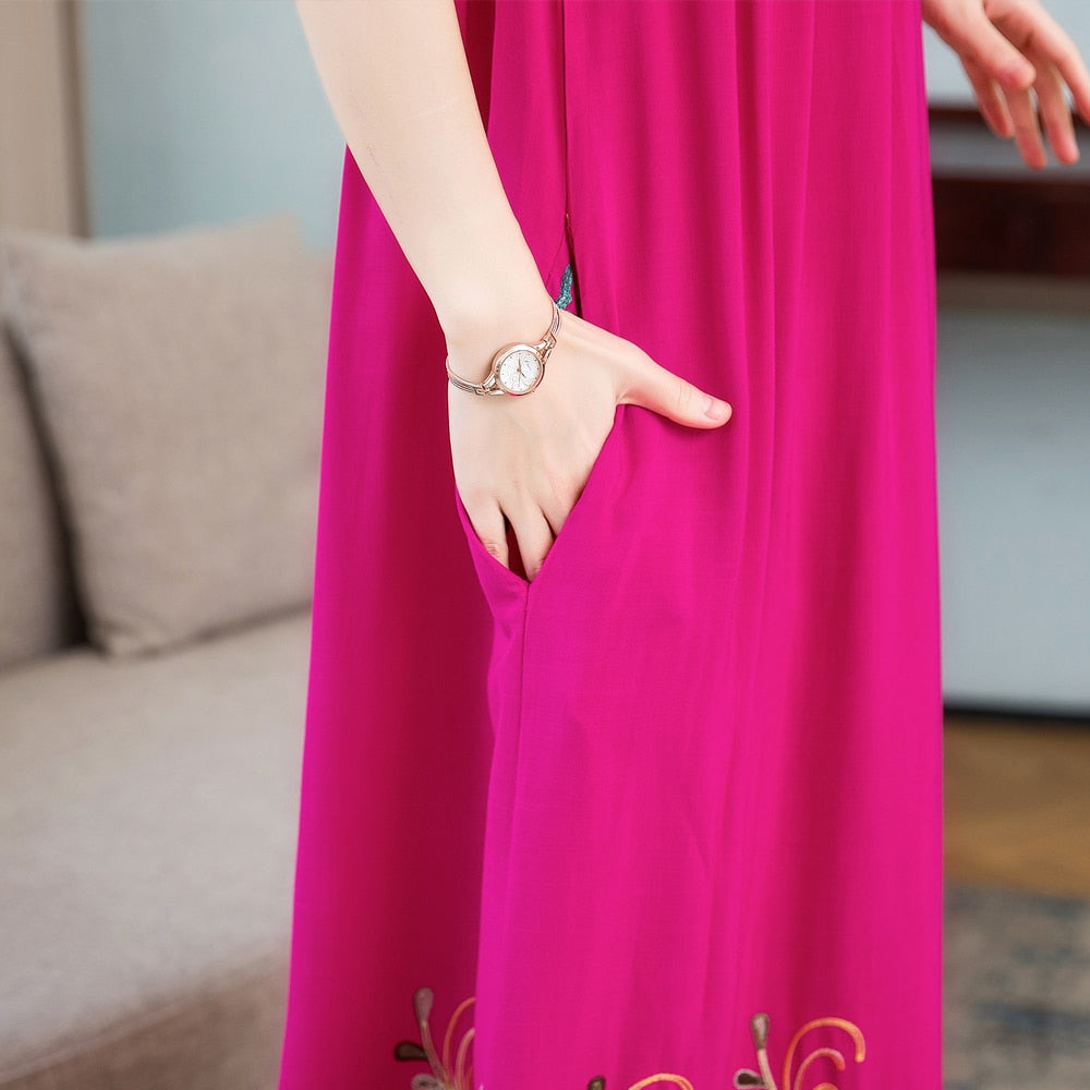 New Casual Summer Dress For Woman Dresses Women Floral Sunflower Dress Embroidery Ladies Party Dress Female vestidos