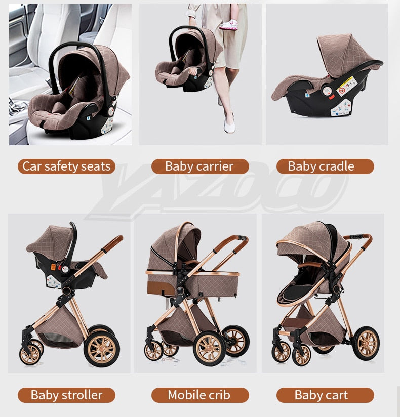 Luxurious Baby Stroller 3 in 1 Portable Travel Baby Carriage Folding Prams High Landscape Aluminum Frame Car for Newborn Baby
