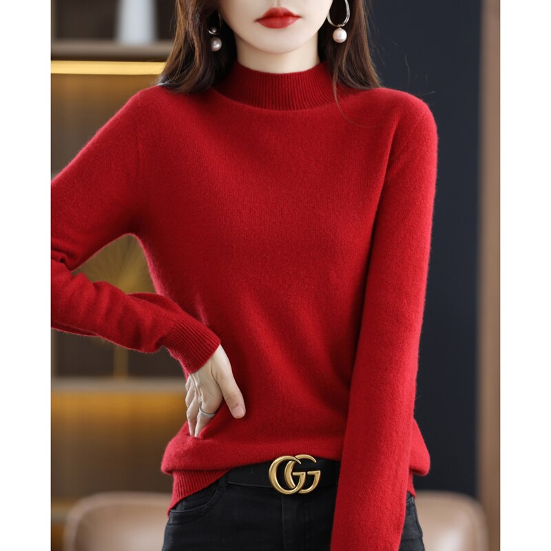 Winter 2023 Top Women Line Ready-to-wear Half Turtleneck Free Shipping South Korean Fashion Pullover Winter Lady