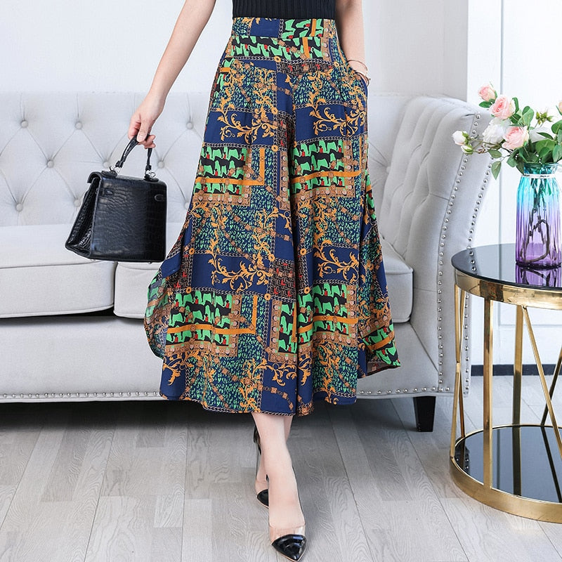 2023 New Summer Wide Leg Pants Women High Quality Loose Bohemian High Waist Skirt Pants Summer Vintage Trousers Women Bottoms