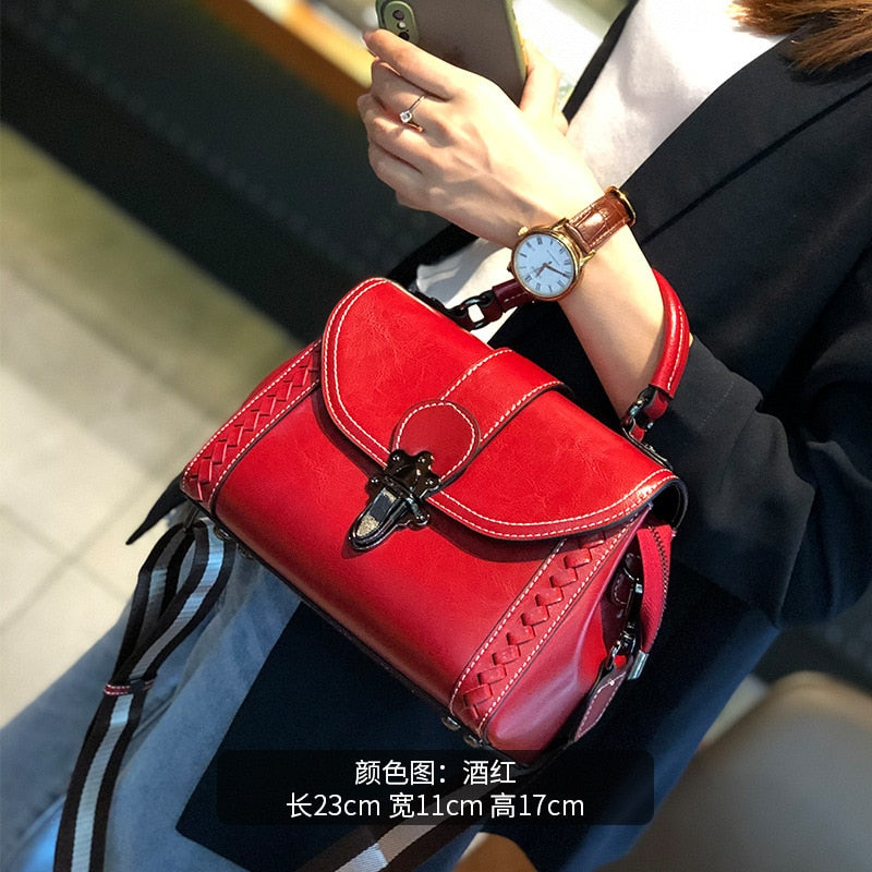 Vintage Retro Shoulder Bags Women Versatile Crossbody Messenger Bag High Quality Grain Cowhide Leather Ladies Casual Handbag