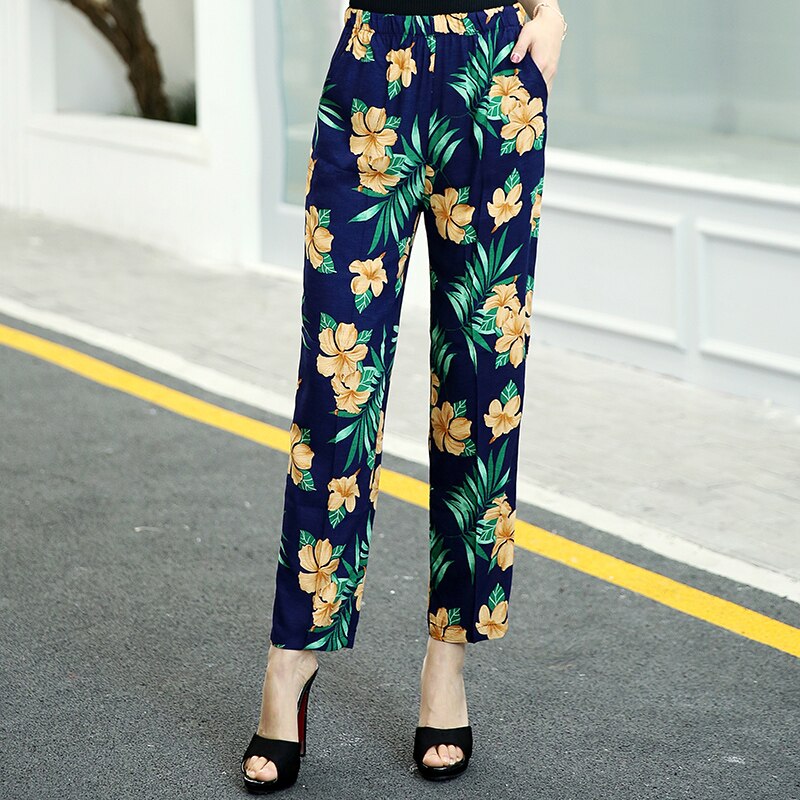 Summer Pants Vintage Floral Printed Pants Summer Women Casual Long Elegant Trousers print Pants Pantalon Femme