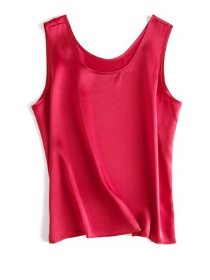 SuyaDream Women Basic Cozy Tanks 100%Real Silk O neck Sleeveless Chic T Shirt 2020 Solid Summer Vests White Pink Beige