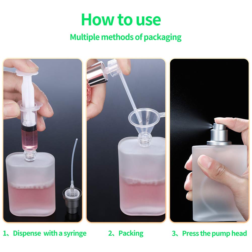 5PCS 50ML Empty Frosted Glass Refillable Fine Mist Spray Bottles Perfume Atomizer Bottles with 3 Free Kinds of Perfume Dispenser