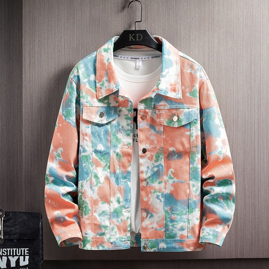 Korean version youth men&#39;s camouflage denim jacket spring new loose top men&#39;s jacket