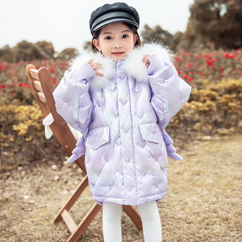 Girls Hooded Down Parkas Fur Collar Outerwear 3-10 Years 2022 Winter Girl Thick Warm Shiny Jacket  Long Coats Kids Down Jackets