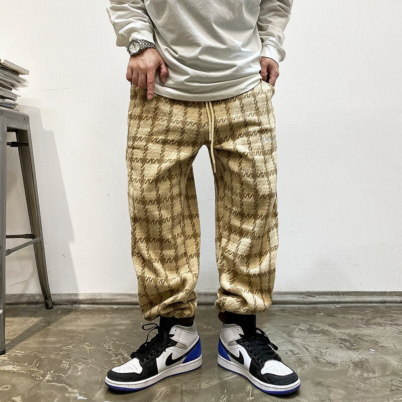 Japanese Streetwear Black White Checked Sweatpants Men Clothing Harajuku Casual Sport Jogging Pants Korean Hip Hop Joggers Male