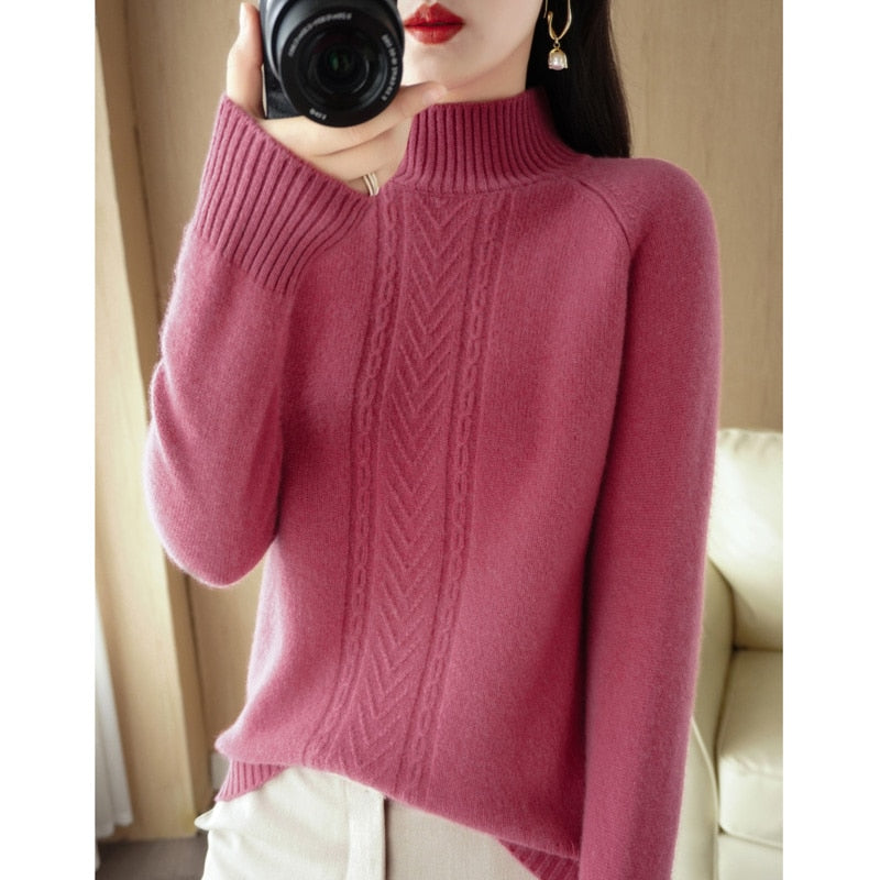 Autumn And Winter Explosive Knitwear Half Turtleneck Thick Warm Sweater Women&#39;s Fashion Languid Style Woolen Sweater Base