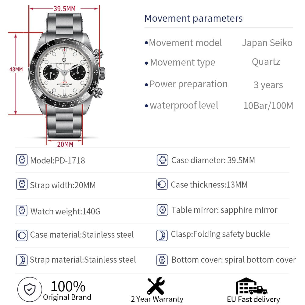 PAGANI DESIGN Gold Dial Luxury Quartz Watch For Men Sport Chronograph Sapphire glass 100M Waterproof Men Watches Clock Man 2022