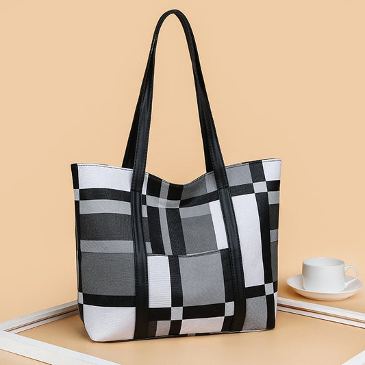 TRAVEASY 2023 Fashion Patchwork PU Leather Plaid Women Tote Bags Casual Square Zipper Large Capacity Hand Bags for Female